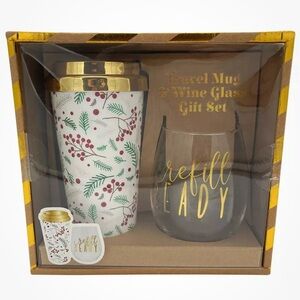 TMD Holdings 2-Piece Holly Berry Acrylic Travel Mug & Stemless Wine Glass Set